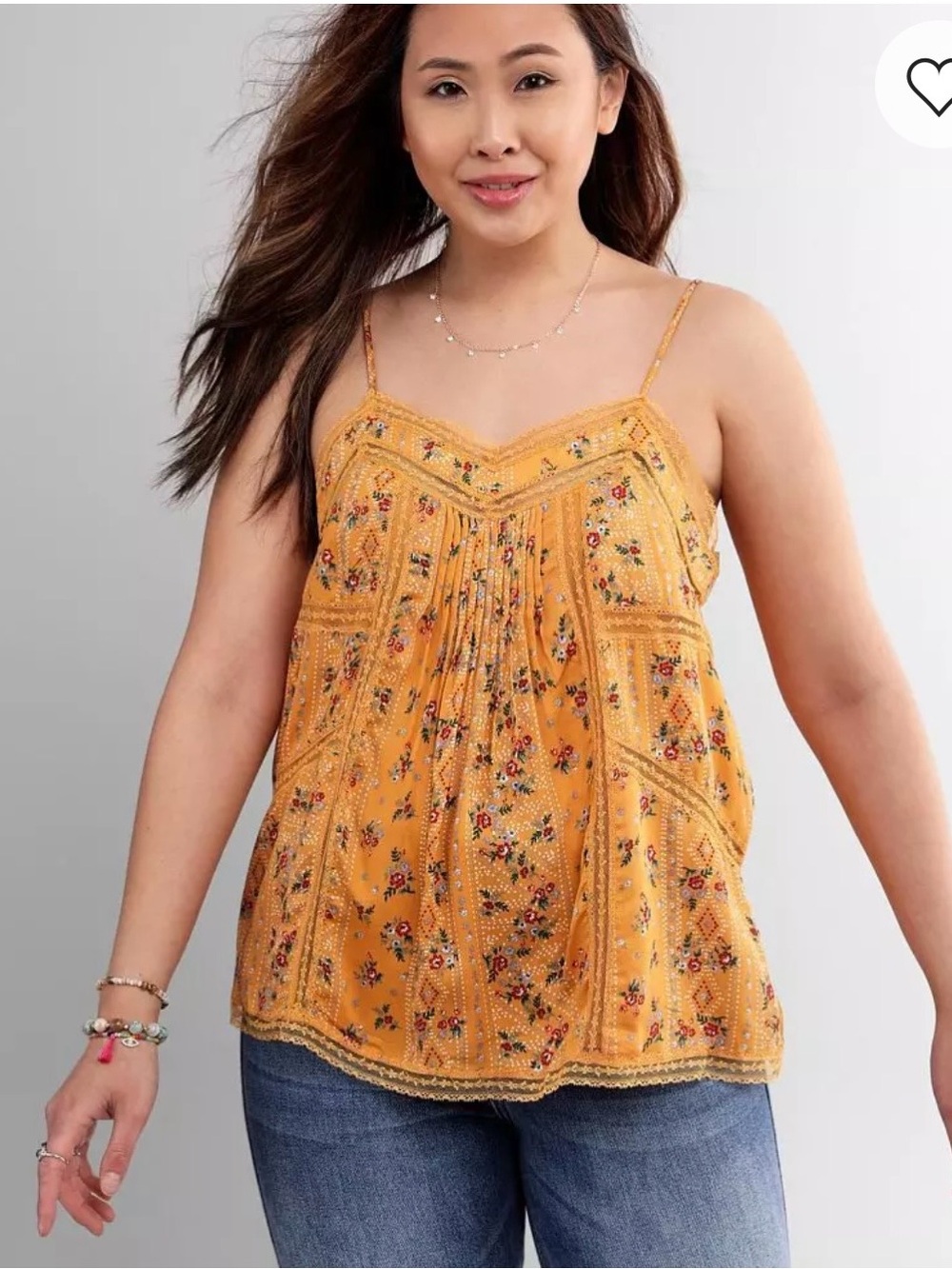 Miss Me Boho Floral Spaghetti Strap Tank Top - Mustard